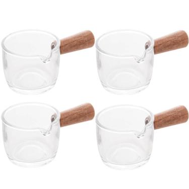 Imagem de Kit 4 Molheiras de Vidro com Cabo de Bambu 50ml Cremeiras pa