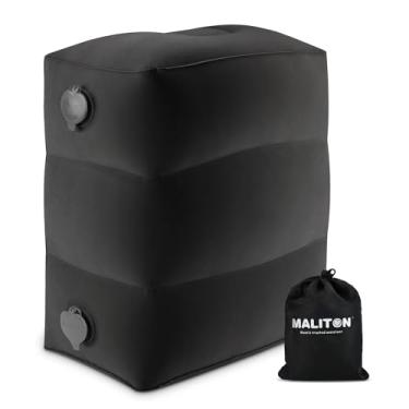 Imagem de Maliton Travesseiro inflável de descanso de pé para viagem, cama de avião infantil, descanso de pé para assento de carro para crianças, travesseiro de descanso de pernas de altura ajustável para avião, casa, escritório (preto, 1 pacote)