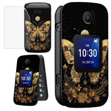 Imagem de ACWDMKH Capa para Alcatel Go Flip 4 / TCL Flip Pro/TCL Classic Phone com protetor de tela para mulheres capa protetora rígida fina com capa de telefone texturizada antiderrapante, lua borboleta