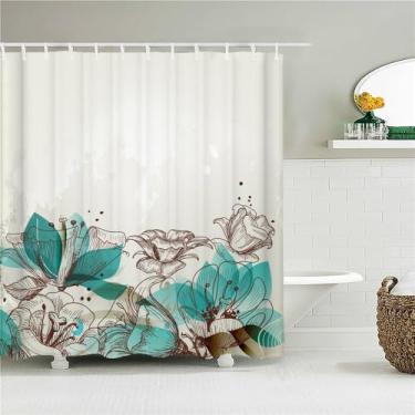 Imagem de Cortina de chuveiro de flores Cortinas de banheiro Tecido de impressão de flores Decoração de banheira com 12 ganchos, JK6508, L90 x A180 cm