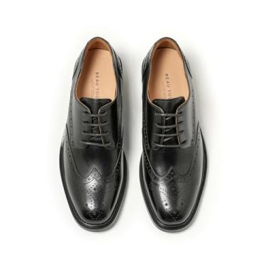Imagem de BEAU TODAY Sapatos Oxford para mulheres, sapatos sociais de couro com ponta de asa, confortável Brethable feminino, cadarço feito à mão, brogue, Oxfords formais para trabalho de negócios, Preto, 35