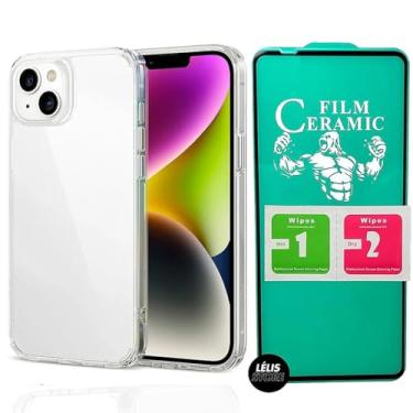 Imagem de Capa Capinha Case Compatível iPhone 14 Cristal Transparente Space + Pelicula 9D Cerâmica, Não Amarela, Slim Rígida