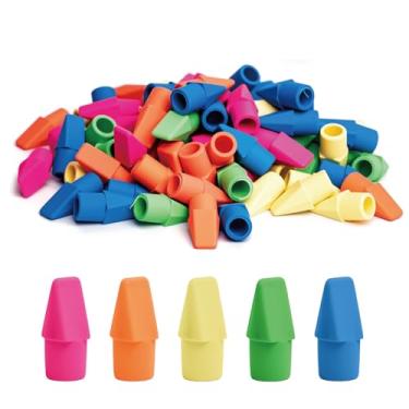 Imagem de Ouksma Borrachas para lápis Pulk – Borrachas para lápis e tampas, sem látex, cores sortidas, material escolar para professores, estudantes, sala de aula, casa e escritório (pacote com 120)