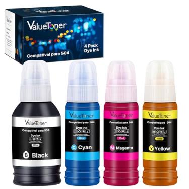 Imagem de Valuetoner Kit 4 Refil Tintas Compatível para Epson 504 T504 Compatível para Epson Impresoras L4150 L4160 L4260 L6161 L6171 L6191 L6270 L14150 (4 Frascos: Preto, Magenta, Ciano, Amarelo)