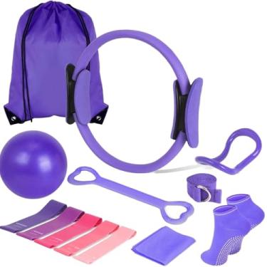 Imagem de Kit essencial de Pilates para mulheres, kit de Pilates Better Me, conjunto de anel e bola de Pilates com faixas de resistência e bumbum, bola de ioga de 25 cm, faixas elásticas de resistência