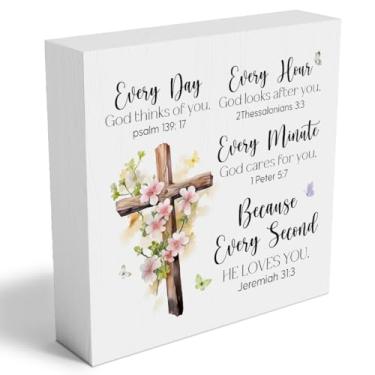 Imagem de Woght Todo Dia Deus Pensa Em Você Placa De Caixa Madeira Inspiradora Cruz Jesus Decoração Orações Escrituras Religiosas Presentes Para Mulheres Homens Mãe Irmã Amigos Aniversário Colega Trabalho 5 X