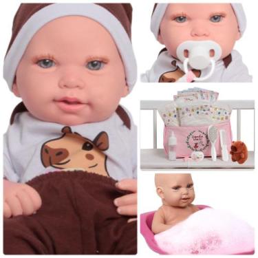 Imagem de Bebê Reborn Careca com Roupa Capivara 100% Vinil + Acessório - Cegonha