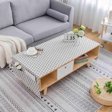 Imagem de Wuluwala Toalha de mesa de café com estampa geométrica triangular com franja e dois bolsos laterais retangular para sala de estar, casa de fazenda, decoração boho 51 x 160 cm