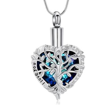 Imagem de zeqingjw Colar de urna de coração, joia de cremação para pingente de cinzas, urnas funerárias de lembrança, medalhões comemorativos para mulheres e homens - Always in My Heart, Aço inoxidável, Sem