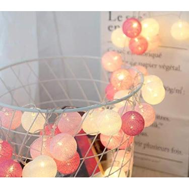 Imagem de 20 luzes LED rosa com cordão de esferas, 3 metros de luz quente de algodão com cordão de luzes LED alimentadas por bateria para quarto de meninas, casa, decoração interna e externa