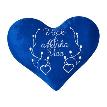Imagem de Almofada Coração Pelúcia Velboa Bordado Frases Românticas - Vitor Bord