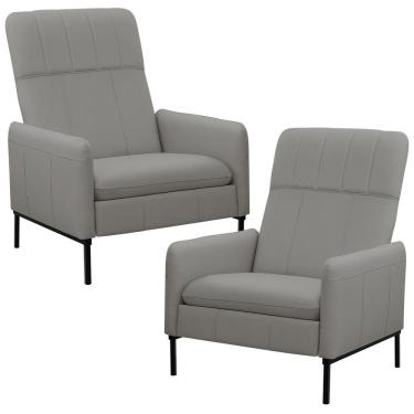 Imagem de Kit 2 Poltronas Decorativa Fixa Retrátil Reclinável Lutor L06 Couro Cinza Claro - Lyam Decor