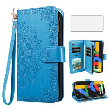Imagem de Asuwish Capa de celular para celular Google Pixel 4a 4G com protetor de tela de vidro temperado e flor flip porta-cartão de crédito suporte Pixel4a Pixle a4 5.8 2020 mulheres homens azul