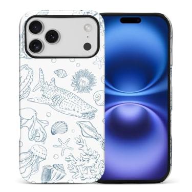 Imagem de FKBRCL4U Capa para iPhone fghjk Pro Max, capa híbrida de silicone brilhante de 2 camadas para meninas e mulheres para iPhone fghjk Pro Max baleia tubarão recifes coral concha estrela do mar padrão