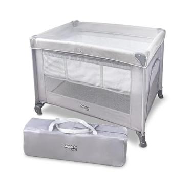 Imagem de Berço Portátil Infantil Multifuncional Cercado com Mosquiteiro e Abertura Lateral (Cinza)