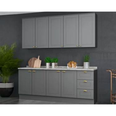 Imagem de Kit Cozinha Modulada 6 Peças Americana (2Aéreos+2Balcões+2Complementos) CZ152 Cinza - Henn