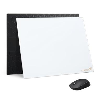 Imagem de LANGBOHOS Mouse pad de vidro microgravado e base de silicone inteira, melhor precisão e velocidade, durável, fácil de limpar, adequado para jogos e uso no escritório (branco-19,7 x 40,6 cm)