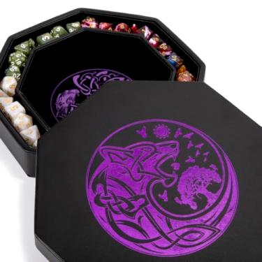 Imagem de DND Dice Tray - Premium 9 Inch Tray for Dungeons and Dragons: Exquisitely Detailed Purple World Tree & Wolf Raven Design - Perfect Rolling & Box Storage to Protect Your Dice for D&D and RPG