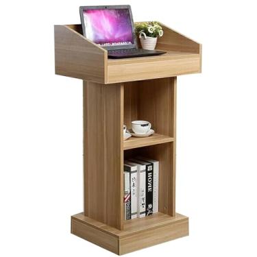 Imagem de Podiums Suporte de pódio de madeira, mesa de pódio de treinamento de professores com palestras de prateleira de armazenamento