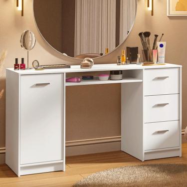 Imagem de Escrivaninha Penteadeira 136cm 1 Porta 3 Gavetas Branco Madesa