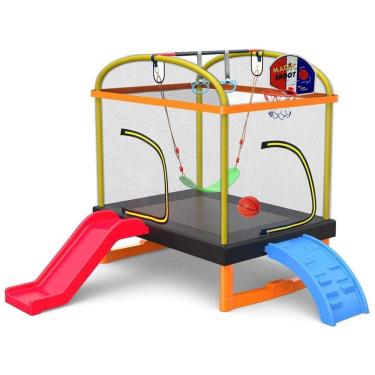 Imagem de Trampolim Retângulo 4 em 1 com Escalada, Deslizar, Balanço e Mini Trampolim 1.98m LANGXUN