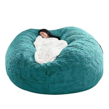 Imagem de Capa de sofá tipo pufe lavável, capa para cadeira, cama e sofá grandes, espreguiçadeira de pele sintética para sala de estar, decoração (sem enchimento)(Peacock Blue,6ft)