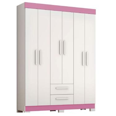 Imagem de Guarda Roupas Casal Juvenil 6 Portas 2 Gavetas Líbano Branco / Rosa Notável