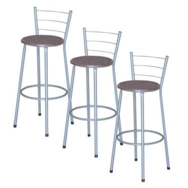 Imagem de Jogo 3 Banqueta Alta Ratan Cinza Retro - Lamar Design, Cinza claro