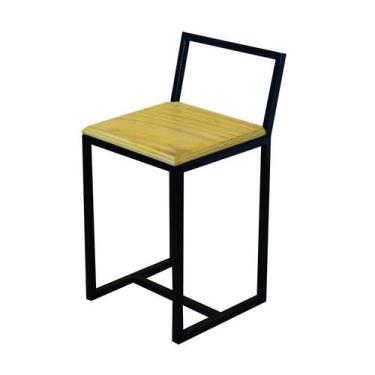 Imagem de Banqueta Baixa Para Cozinha Madeira Natural Preta Industrial - Don Cas