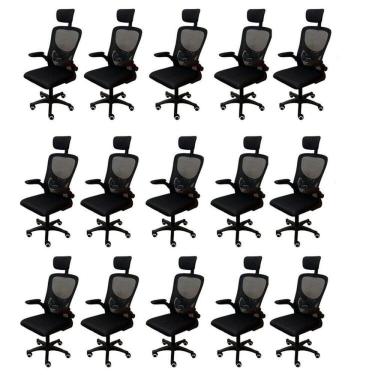 Imagem de Kit 15 Cadeiras Escritório Presidente Tela Mesh Bogotá Preto