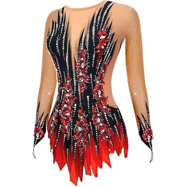 Imagem de Ginástica Rítmica Collant Para Meninas Wome's Collant Alta Elasticidade Profissional Competitio Skatig Wear Sem Mangas Respirável, Red, Child16