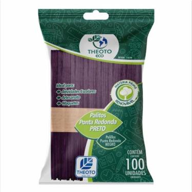 Imagem de Palito de Madeira P/SORVETE Ponta Redonda Preto PCT.C/100 - Theoto