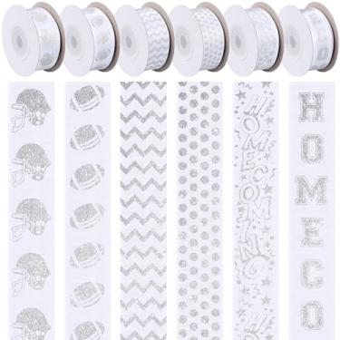 Imagem de Juinte Fita prateada com glitter de 60 metros para a mamãe, rolo de fita de cetim de futebol de 7/20.3 cm de largura para embrulho de presente, suprimentos para mães, lembrancinhas de festa de futebol