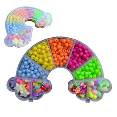 Imagem de Kit Miçangas Estojo Arco Íris 350 Peças + Fio de Silicone - Magia Miça