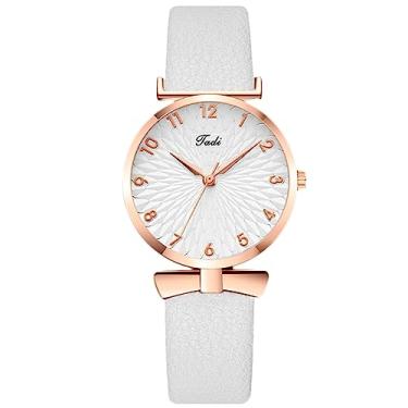 Imagem de RORIOS Relógio feminino minimalista analógico de quartzo para mulheres, relógio de pulso com pulseira de couro à prova d'água, Branco, L