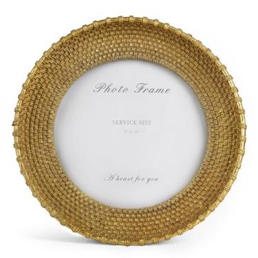 Imagem de Porta-retratos Cuspin Vintage Gold Metal Rattan 5x5 cm