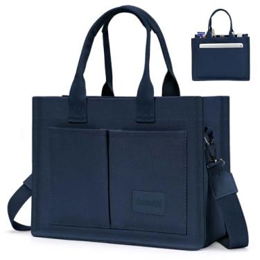 Imagem de Bolsa de lona feminina com bolsos, bolsa transversal, bolsas de ombro, bolsas de trabalho casuais, bolsa de mão, Azul marinho, Medium, Sacolas de lona