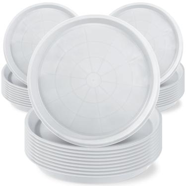 Imagem de Sawysine Pacote com 30 pires de plantas de plástico de 35,5 cm, bandejas redondas de gotejamento, pires de vaso de flores branco acinzentado, prato grosso para plantas, bandeja de água resistente