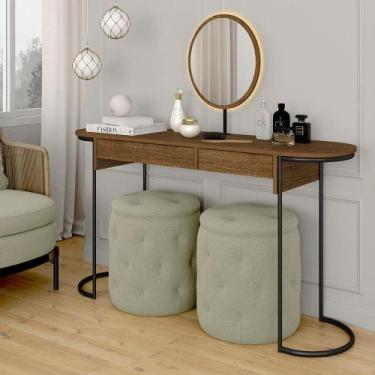 Imagem de Camarim Industrial Aysha 2 Gav. Espelho Com Led Freijó/pto Fosco - M.a