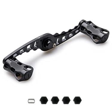 Imagem de HEIGHTEN Cabo de molinete de pesca de 95 mm/110 mm para Shimano Daiwa Abu Garci Penn Kastking Lew's Baitcasting Reel Power Crank Acessório (preto, alça de 110 mm e botão de 22 mm) (0203)
