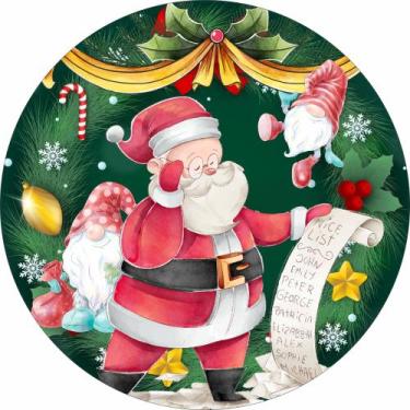 Imagem de Painel de Lona Redondo Natal Papai Noel e Duendes Lista de Presentes -