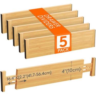 Imagem de Divisórias de gaveta Lifewit Bamboo, pacote com 5, 16-22 cm para roupa
