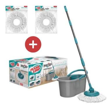 Imagem de Kit 1 Mop Fit Flash Limp Esfregão Giratório MOP5010 + 2 Refil Microfib