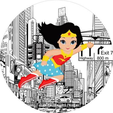 Imagem de Painel de Lona Redondo Menina Maravilha Cidade de Quadrinho - Fabrika 