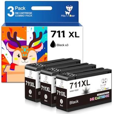 Imagem de Miss Deer Cartucho de tinta preto Designjet 711XL (CZ133A), funciona para impressora HP DesignJet T120 24" HP DesignJet T520 24" Impressora HP DesignJet T520 36" PrinterHP DesignJet,3 unidades, 80 ml