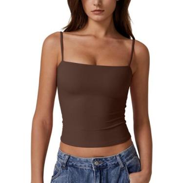 Imagem de Camiseta regata feminina QINSEN sem mangas, dupla camada, castanha XS