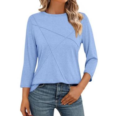 Imagem de Blusa túnica feminina TICTICMISS, manga 3/4, gola redonda, azul lago