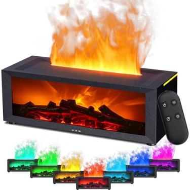 Imagem de Difusor de aromas com lareira LED, difusor de óleos essenciais com efeito de chama luminosa de 7 cores, humidificador de 150 ml com controlo remoto, 4 temporizadores (preto)