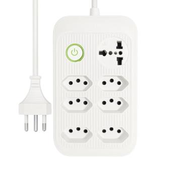 Imagem de Filtro De Linha Régua De Tomada Extensão Elétrica 2 Metros, 6 Tomadas Espaçadas, E 1 Tomada Universal, Bivolt (Branco)