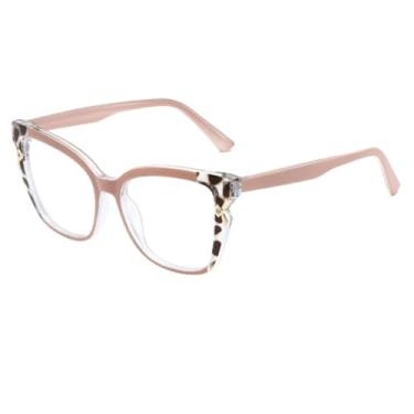 Imagem de HCPIHF Armação de óculos vintage fashion com lentes transparentes e armação dupla colorida (café)